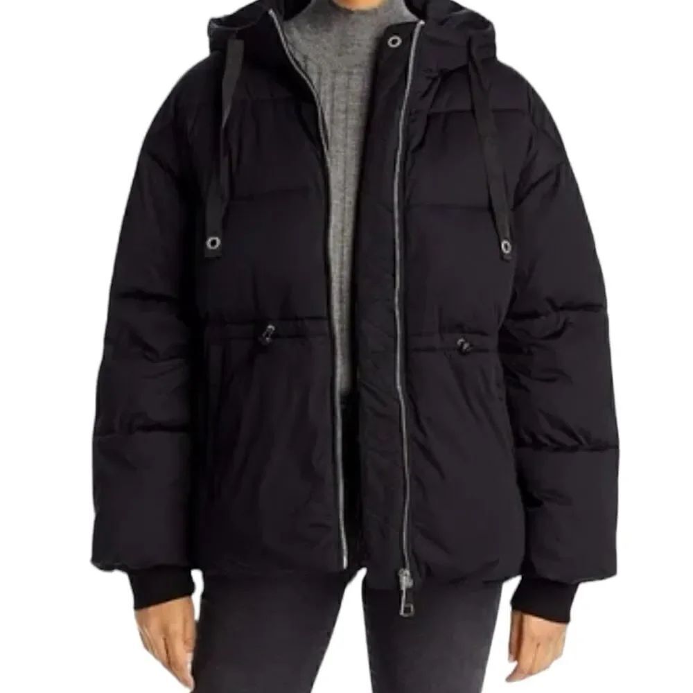 AQUA Womens Black Two-Way Full-zip Hooded Puffer Coat Black Medium New